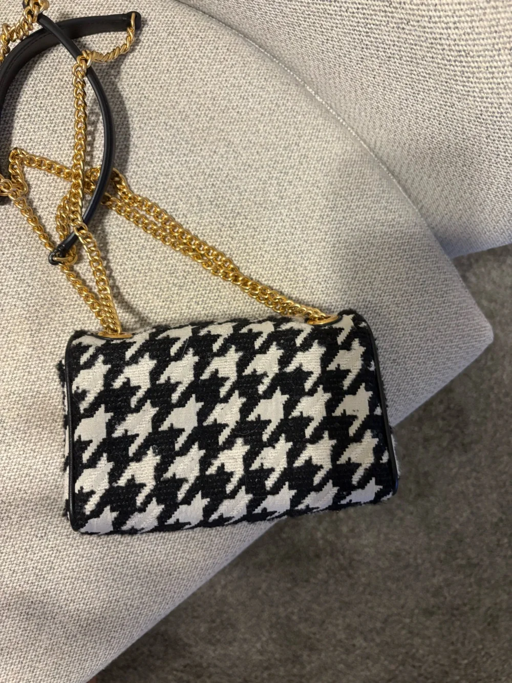 kate spade Black & White Houndstooth Chain Shoulder Bag with Gold Hardware